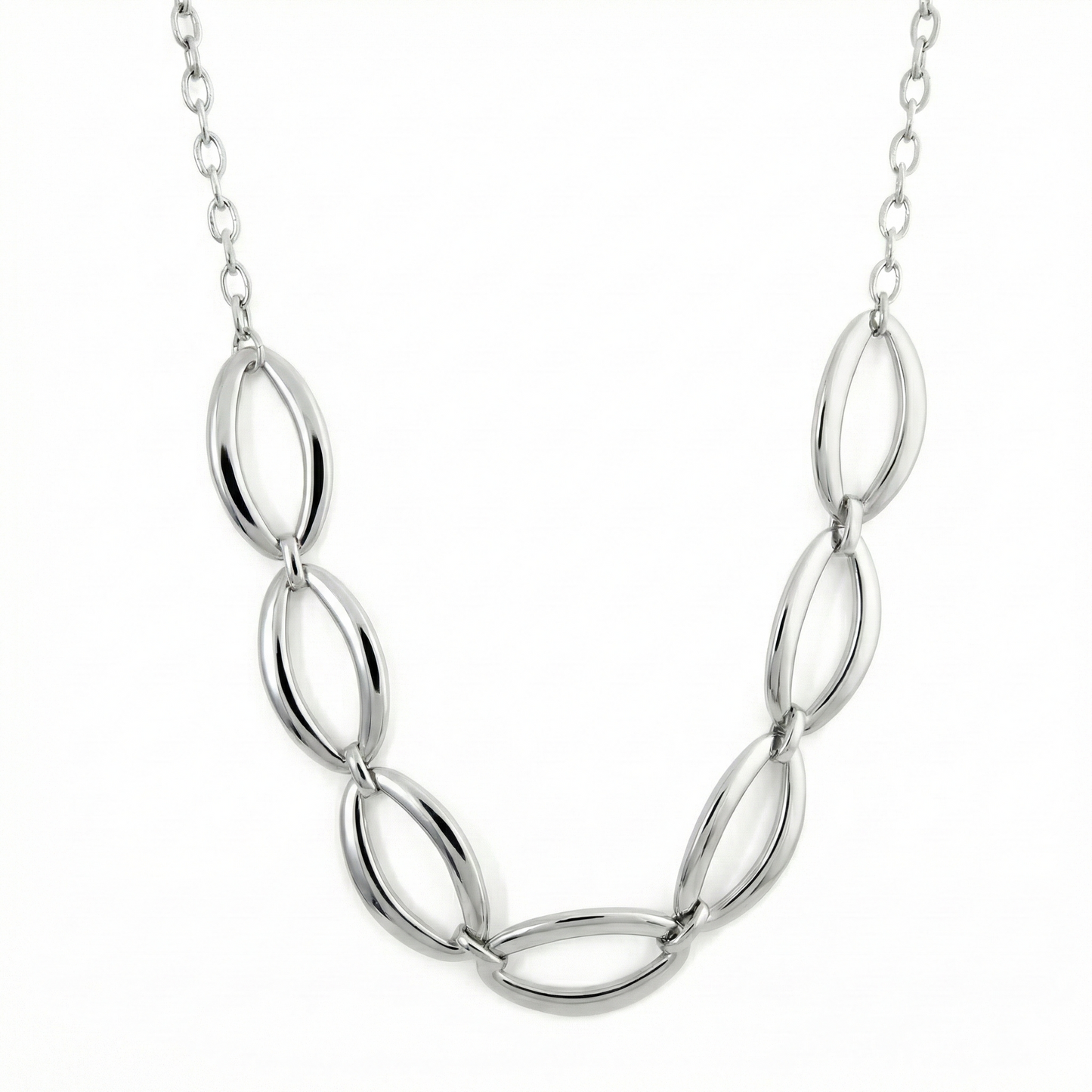 Silver chain necklace on a white background