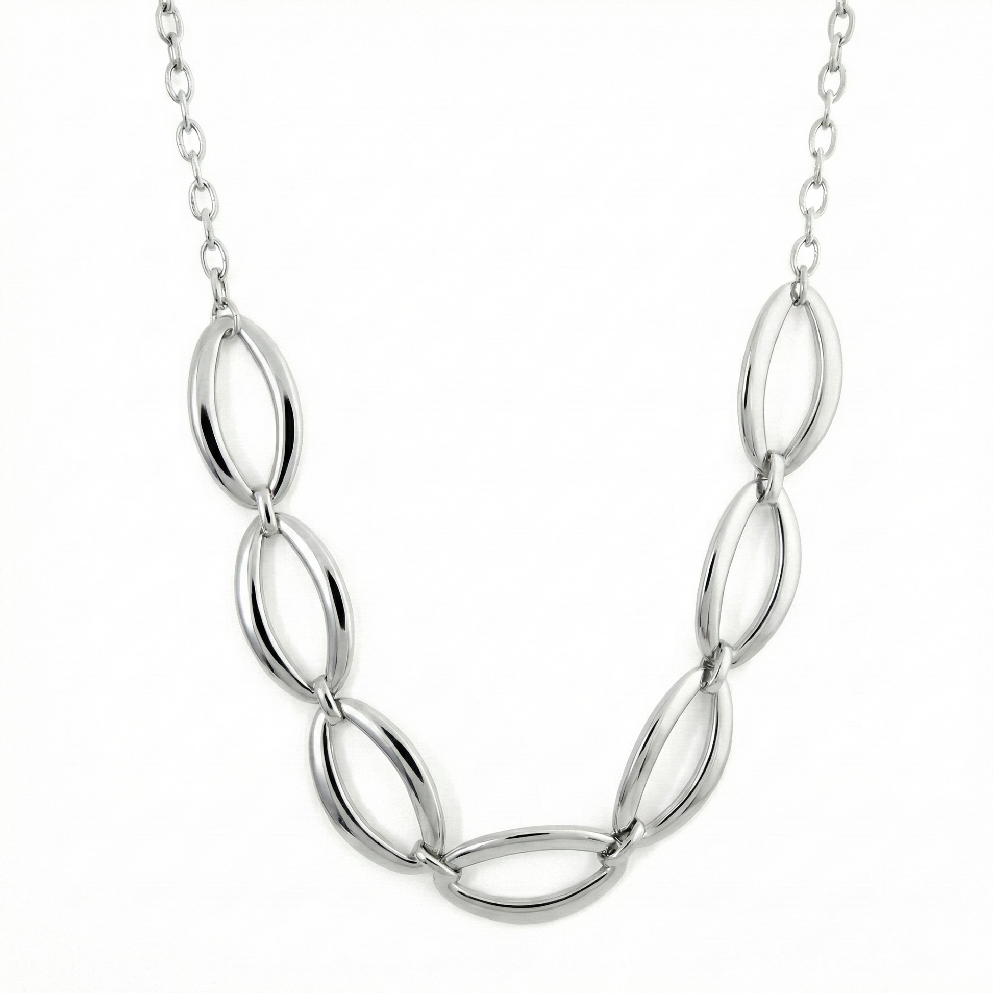Silver chain necklace on a white background