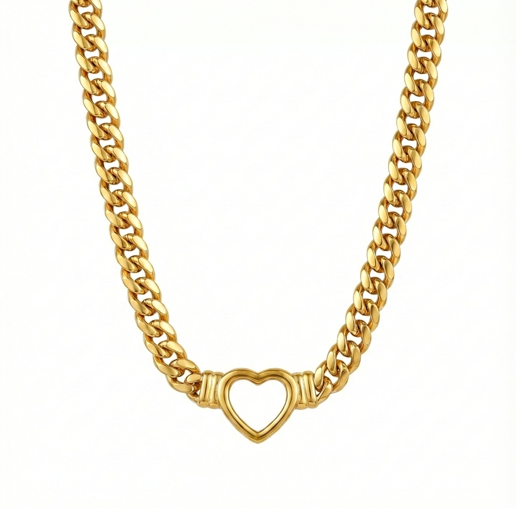 gold chain necklace with a heart pendant