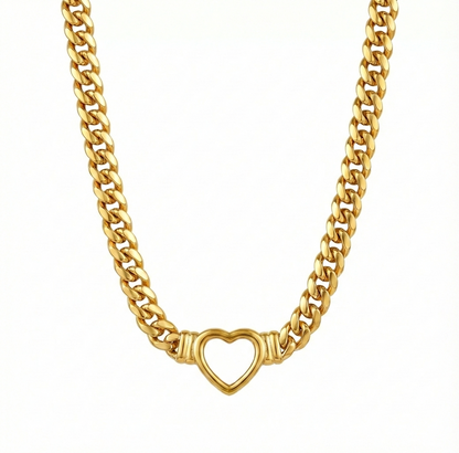 gold chain necklace with a heart pendant